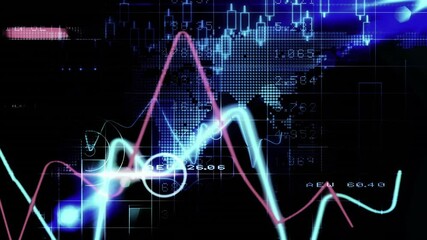 Interface loading initiating neon blue and pink lines undulating across dashboard, marking peaks - Powered by Adobe