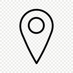 Simple black location pin icon on transparent background. Perfect for mobile apps, maps, web UI UX, infographics, navigation tools. Ideal for designers, developers and businesses.