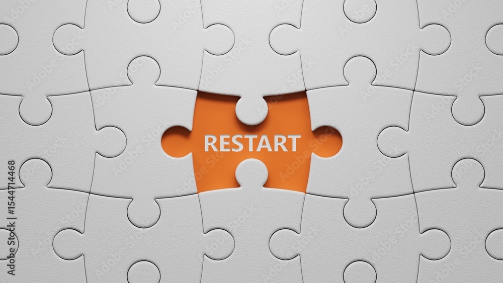 Poster wooden blocks with the text: restart. new business relaunch startup concept.3d rendering on orange b