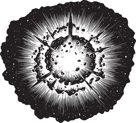 Obraz premium Black and white explosion illustration representing a cosmic eve