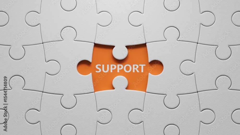 Poster support.3d illustration of the white puzzle pieces with missing pieces.close up of the white puzzle 