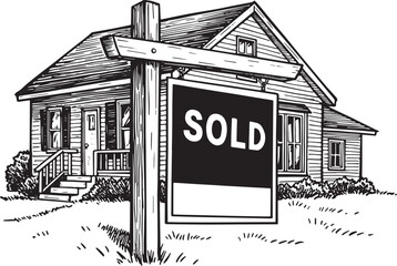 Illustration of a house with a 'Sold' sign representing real est