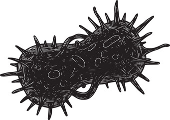 Detailed Black and White Illustration of a Virus or Bacteria Cel