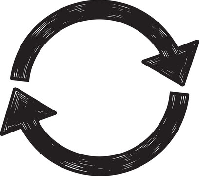 Hand-drawn, black, cyclical arrow graphic on white background sy