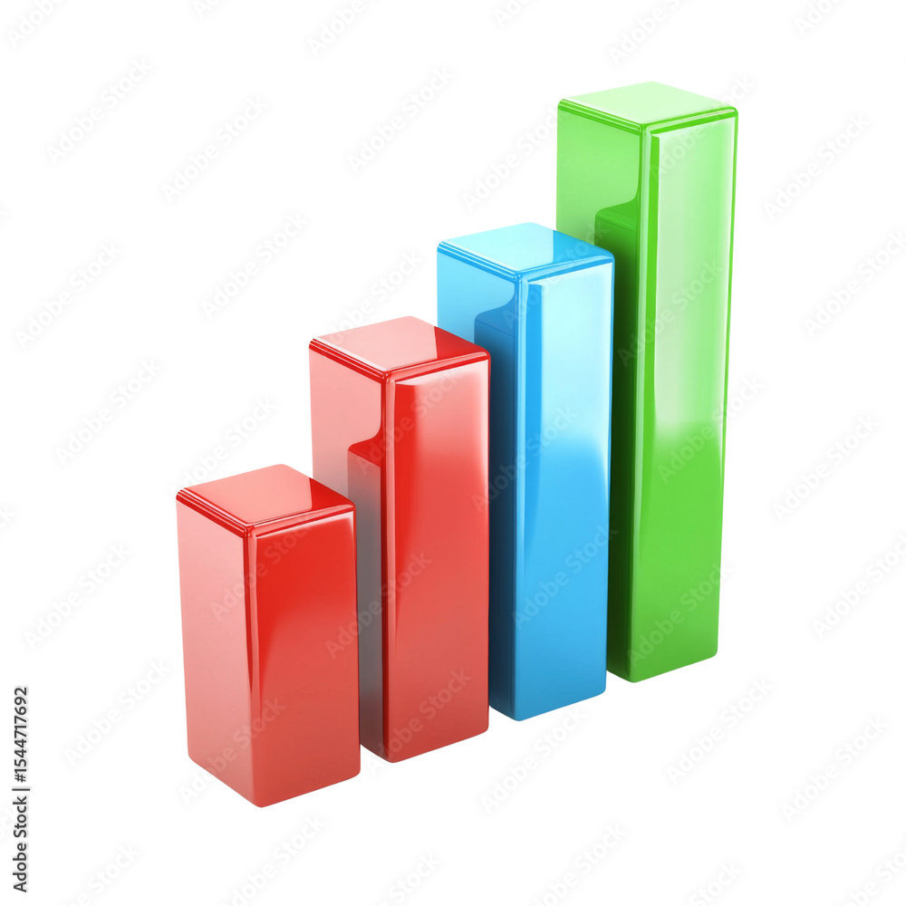 Poster increasing bar graph in red, blue, and green colors representing growth and progress
