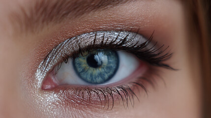 Obraz premium Closeup of a Blue Eye with Silver Glitter Makeup