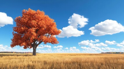 Autumn Tree in Golden Field