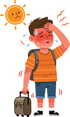 Cartoon Illustration of Boy Suffering Heatstroke
