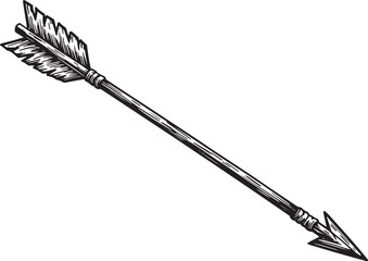 Vintage hand drawn arrow illustration in black and white on a wh