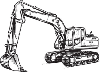 Illustration of a detailed excavator, perfect for construction o