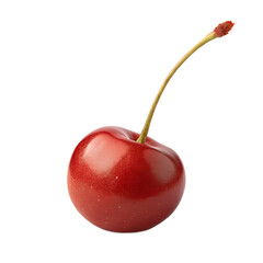 Single Red Cherry, Stem Up, Black Background