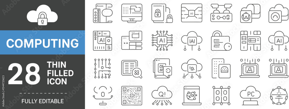 Poster computing icons representing cloud and artificial intelligence