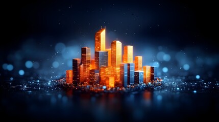Glowing city skyline, night scene, bokeh background, future concept