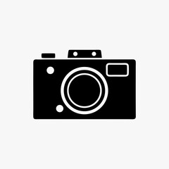 Black Camera Icon Isolated on White Background – Vintage Style Photography Symbol
