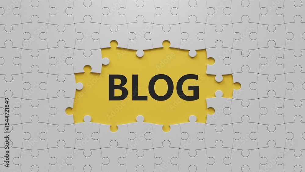 Poster blog symbol. concept word blog on the white puzzle pieces with missing pieces.business and blog conc