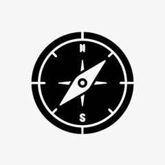 Black and White Compass Icon Isolated on White Background &ndash; Minimalist Navigation Symbol
