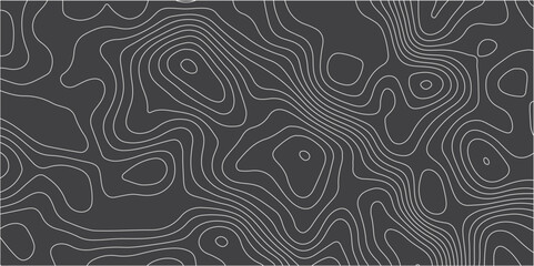 Create a vector illustration featuring an abstract topographic map pattern. The background should be a solid, deep dark gray or charcoal color. Overlaid on this background are numerous thin.