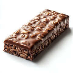 Chocolate-coated snack bar with crispy texture.