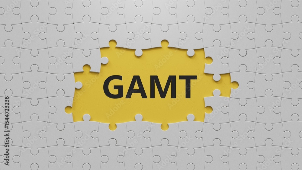 Poster the white puzzle pieces with missing pieces with the word gamt. care concept.close up of the white p