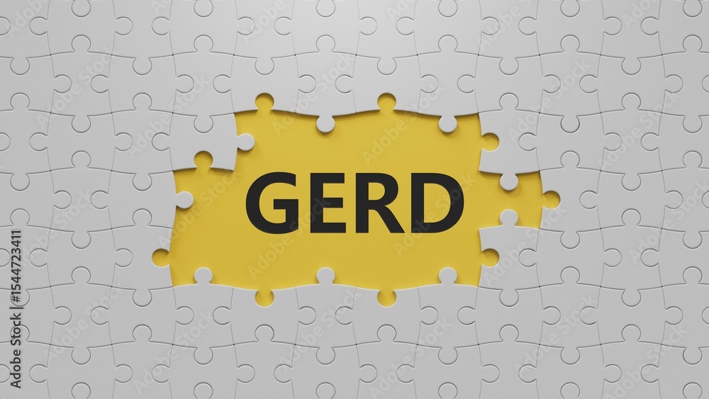 Poster the word gerd is written on the white puzzle pieces with missing pieces. medical concept.close up of