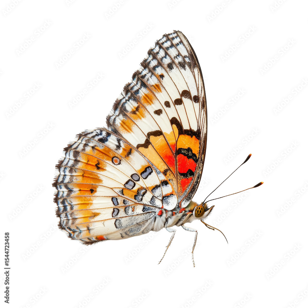 Poster vibrant butterfly with intricate patterns and bright colors, showcasing its delicate wings. this stu