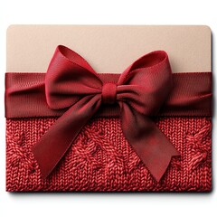 Gift box with a knitted design and a decorative bow.