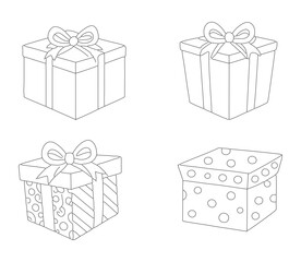Three Gift Boxes with Bows Outline for Coloring or Design Projects