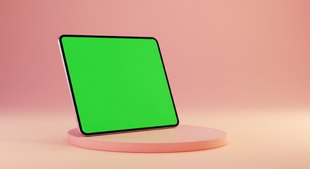 Modern Tablet Mockup with Green Screen on Pink Background Perfect for App Presentations