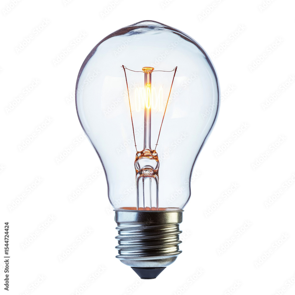 Poster clear light bulb with glowing filament, showcasing its design and functionality. This captures essence of illumination and modern lighting solutions