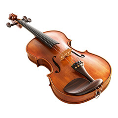 Fototapeta premium beautifully crafted wooden violin with rich, warm finish, showcasing its elegant curves and intricate details. instrument is positioned at angle, highlighting its strings and body