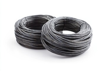 Braided Steel Coils Strength coiled and ready for construction projects White in white background. Generative Ai