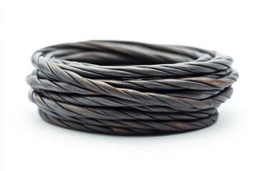 Naklejka premium Braided rustic leather cord coiled in harmony for timeless craftsmanship charm in white background. Generative Ai