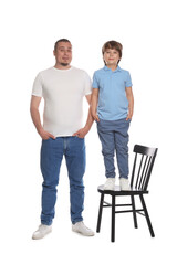 Father with his son on white background