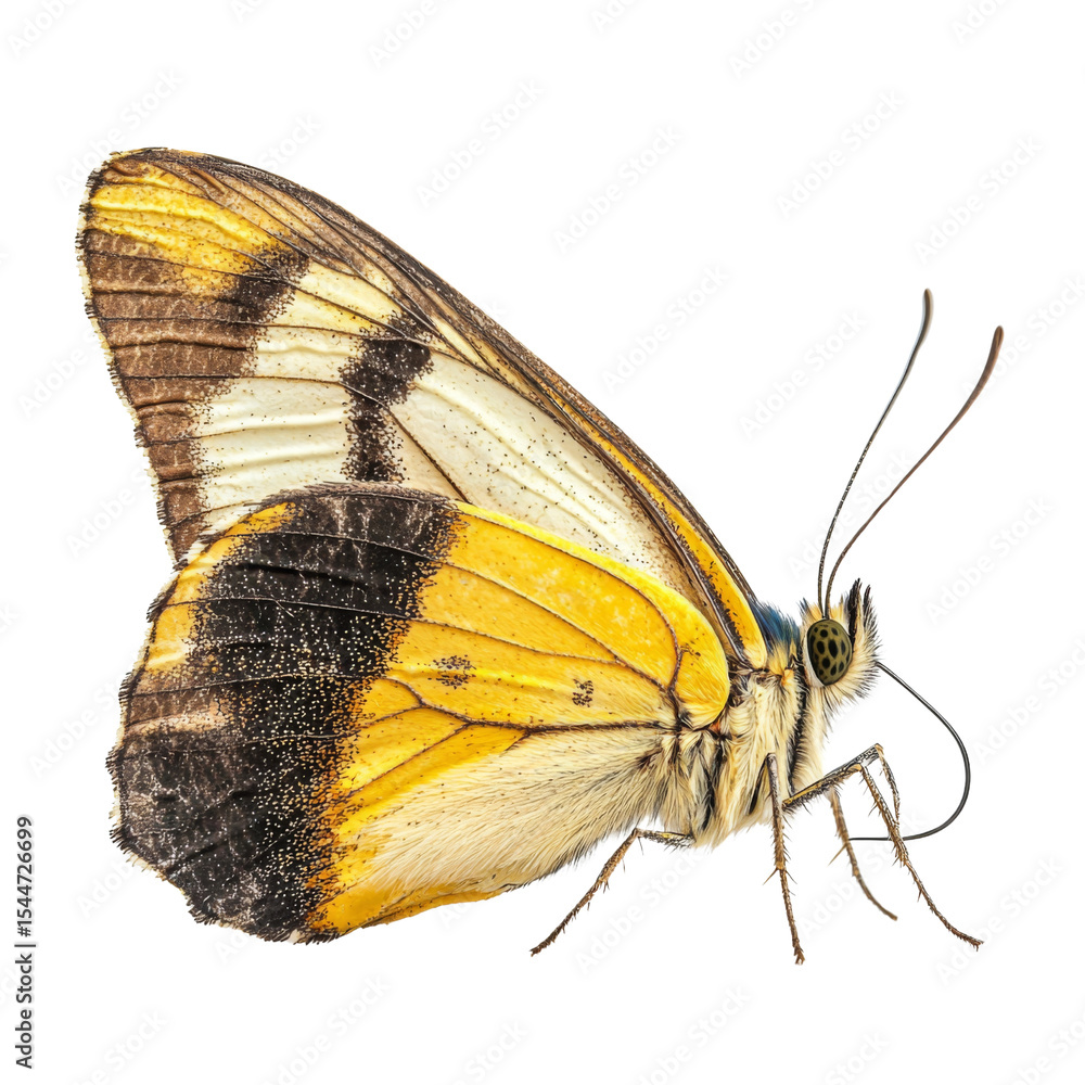 Poster close up view of vibrant yellow and black butterfly showcasing its intricate wing patterns and delic