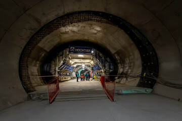Tour of the excavated stations Olbrachtova and Pankrac D and the adjacent line tunnels. Behind the...