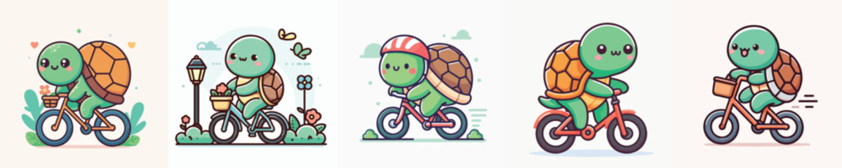 cute turtle riding a bike vector