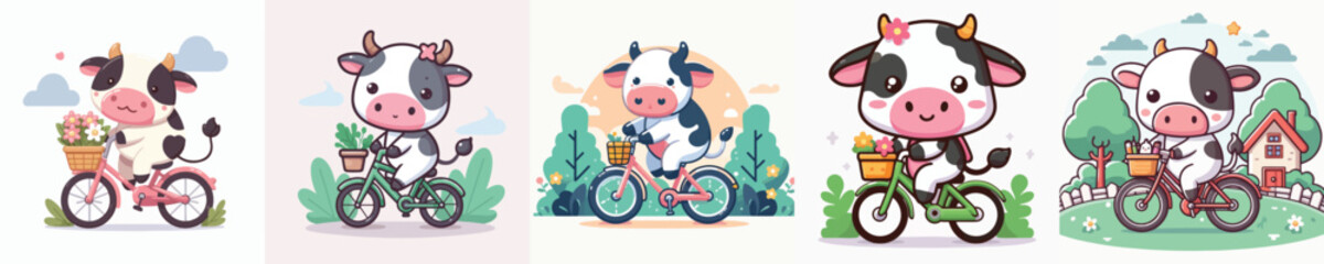 cute cow riding a bike vector