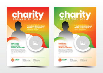 Charity flyer template for fundraising and donation events with two color versions