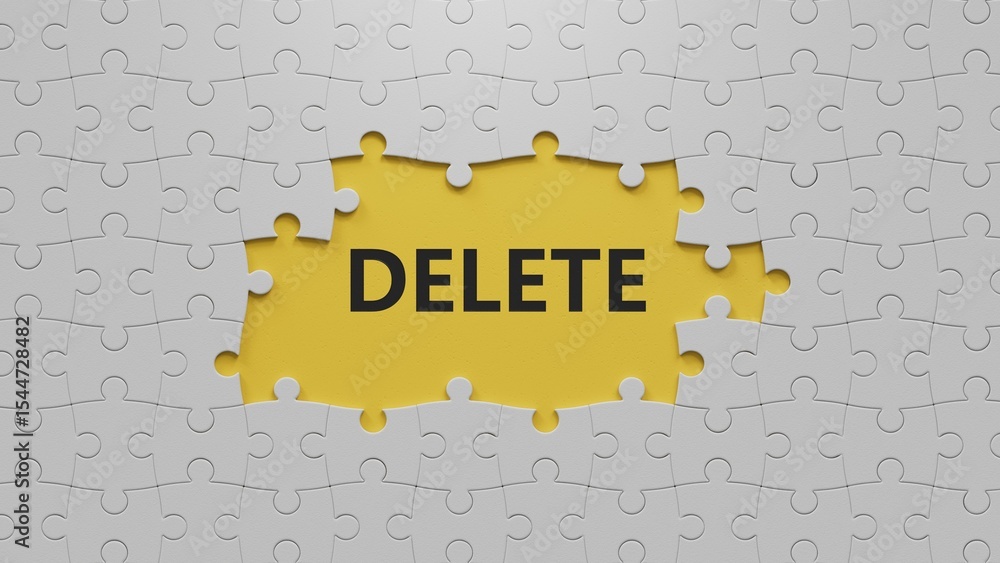 Aufkleber delete.3d illustration of the white puzzle pieces with missing pieces.close up of the white puzzle p