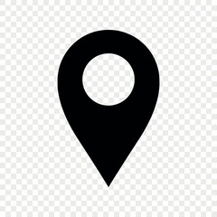 Solid black map pin icon on transparent background. Ideal for web apps, UI/UX, navigation tools, infographics, GPS apps, and location-based services. Perfect for developers and designers.