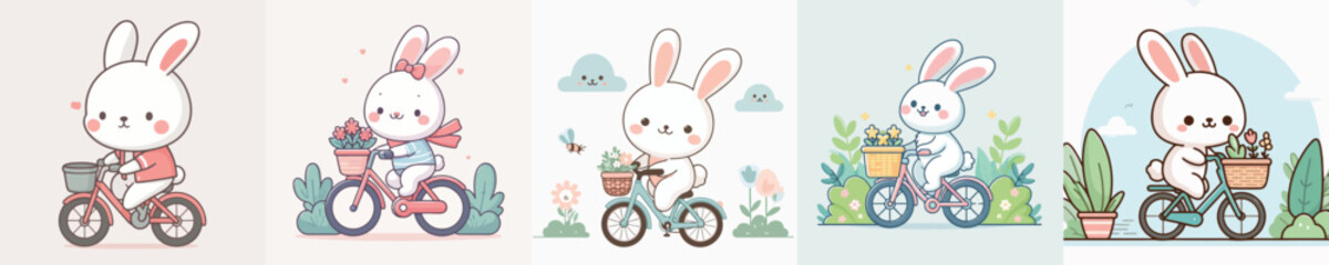 cute rabbit riding a bike vector