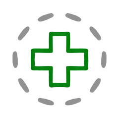 Obraz premium Health symbol with a green cross and grey circular outline used for medical contexts and emergencies in a simple design