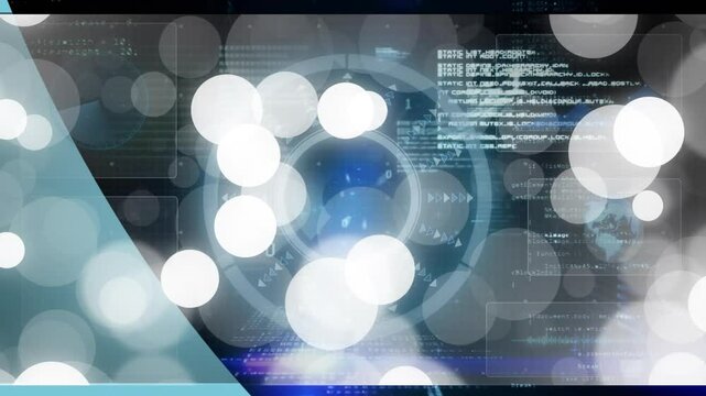 digital UI activating floating white orbs rising while pulsing HUD and cyan panel showing code, map