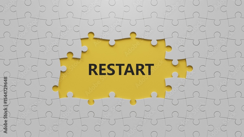 Poster wooden blocks with the text: restart. new business relaunch startup concept.3d rendering on yellow b