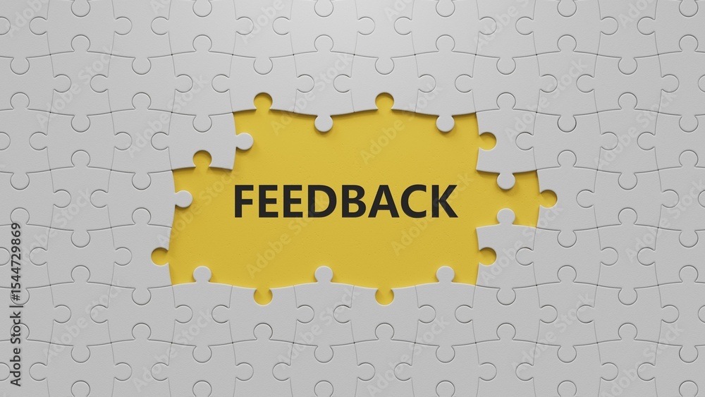 Poster word feedback made with the white puzzle pieces with missing pieces.business concept.close up of the