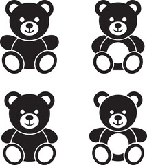 Obraz premium Four Black Simple Teddy Bear Icons White Background