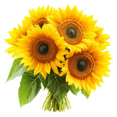 Obraz premium Bright and vibrant sunflower bouquet with lush green leaves, perfect for adding cheerful touch to any space or occasion