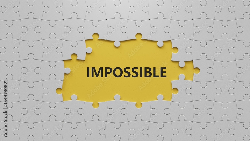 Poster impossible. spelling.flat lay view from above on yellow background with buttons