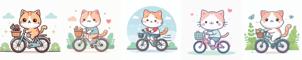 cute cat riding a bike vector