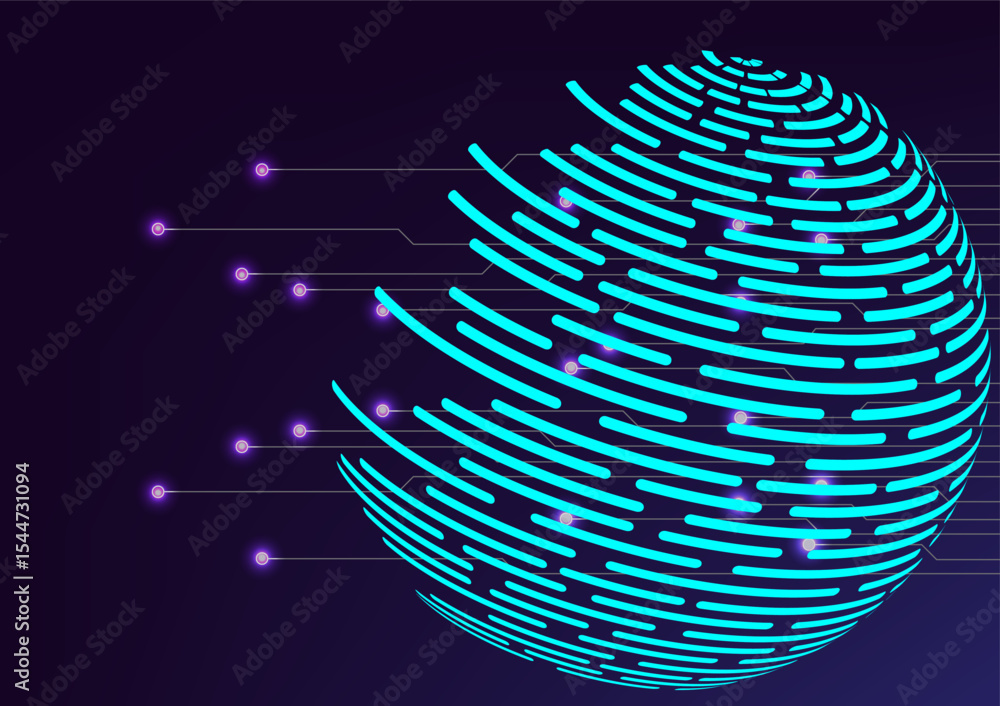 Aufkleber line globe on circuit and digital network technology background.